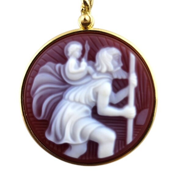 18 Karat Yellow Gold Saint Christopher Cameo Pendant #19340 - Picture 1 of 7